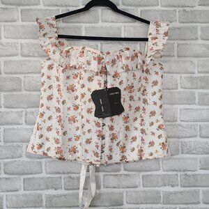 Corset Story Bustier Top Foral Hook Front Tie Back UK 24 US 20 NEW Coquette